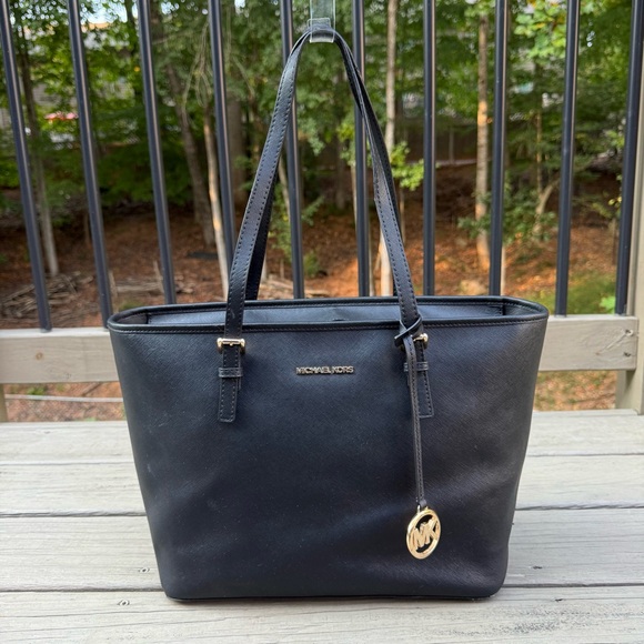 Michael Kors Handbags - Michael Kors Jet Set Black Saffiano Leather Top Zip Tote Bag Purse